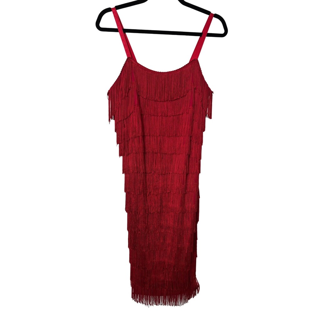 Lew Magram Collection Red Fringe Flapper Cocktail Dress Vintage Size 12 Made USA